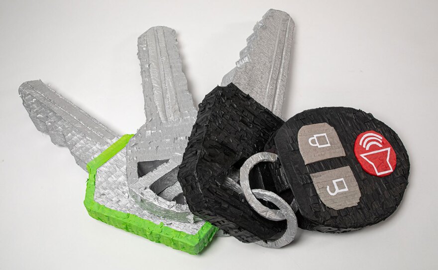 Diana Benavidez's "Text Me When You Get Home: Keys" is a 2022 piñata artwork.
