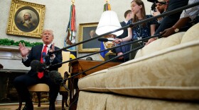 President Donald Trump speaks during a meeting with NATO Secretary-General Jens Stoltenberg in the Oval Office of the White House, Thursday, May 17, 2018, in Washington. 