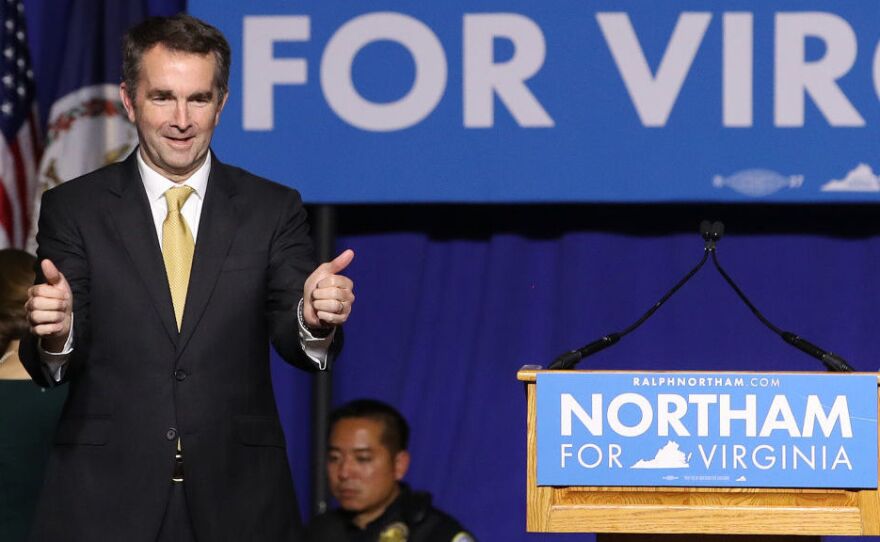 Virginia Gov.-elect Ralph Northam greets supporters at an election night rally in Fairfax, Va., on Tuesday.