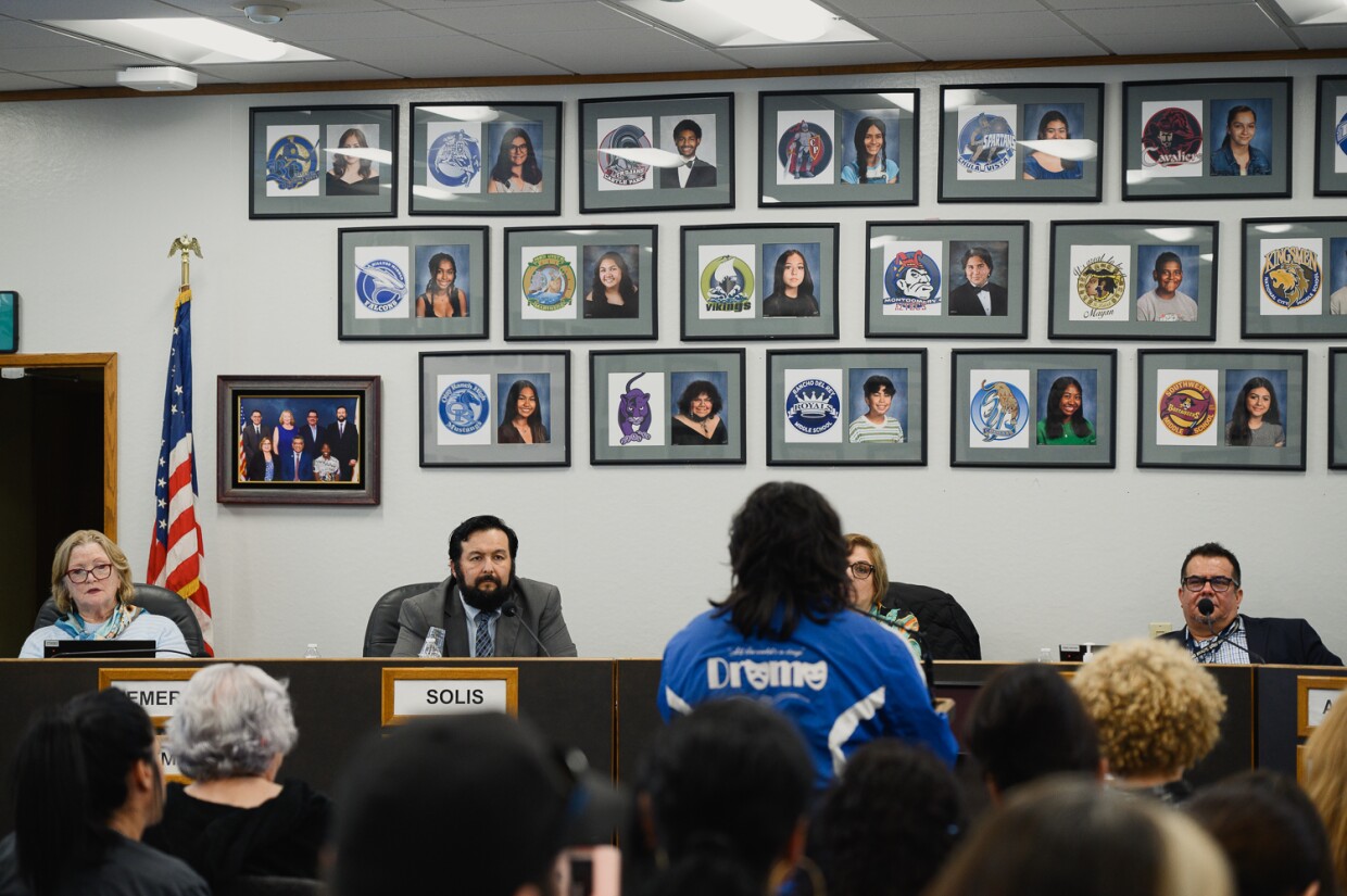 A Chula Vista High School student speaks during the Sweetwater District board meeting on Jan. 29, 2024. The school is facing rumored schedule changes and the loss of specialized teachers.