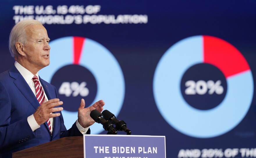 Former Vice President Joe Biden speaks about the coronavirus on Friday in Wilmington, Del.