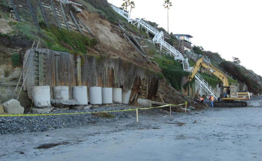 Eroded sea wall in Encinitas