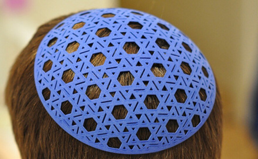 A yarmulke produced from a 3-D printer.