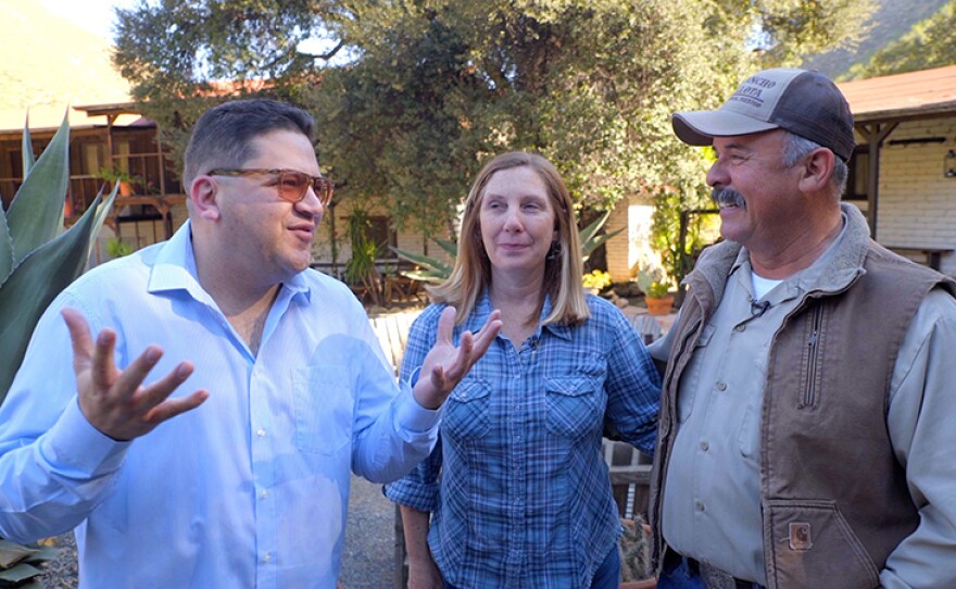 Host Jorge Meraz talks with Raul and Caroline Aguiar from Baja Rancho La Bellota, a horse ranch just outside of Tecate, Baja Calif.