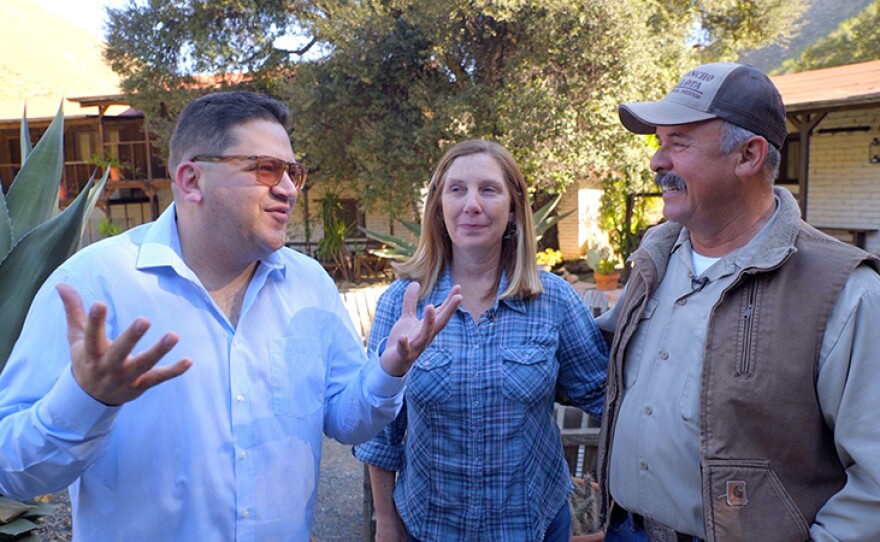 Host Jorge Meraz talks with Raul and Caroline Aguiar from Baja Rancho La Bellota, a horse ranch just outside of Tecate, Baja Calif. 