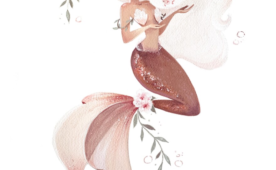 Artist Liana Hee has been using gouache paints to create her mermaids, like this one from 2021 titled <em>Amaryllis.</em>