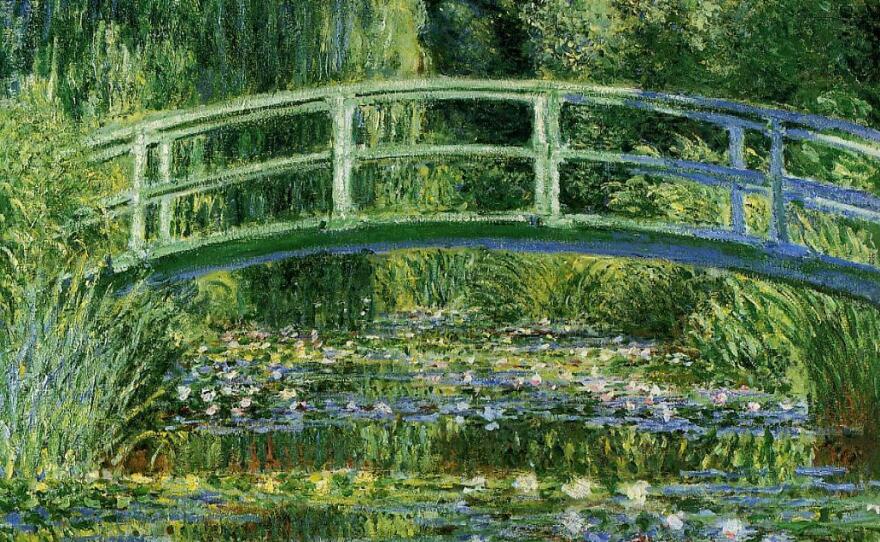 Monet's <em>Waterlilies and Japanese bridge, </em>1899. Monet turned a parcel of land next to his land in Giverny into a Japanese-style water garden.