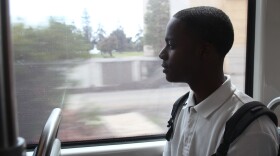 Thomas Poston, 17, rides the trolley from San Diego High School to his home in Encanto April 9, 2014.