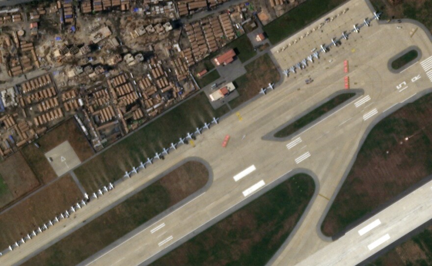 Satellite imagery from Nov. 13 shows rows of airplanes in Wonsan, North Korea.