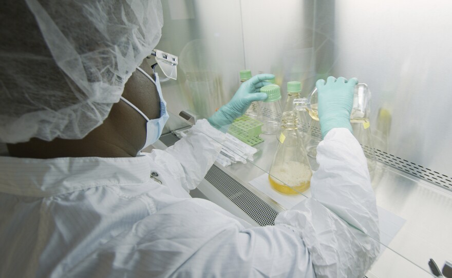 An Eli Lilly researcher tests possible COVID-19 antibodies in a laboratory in Indianapolis.