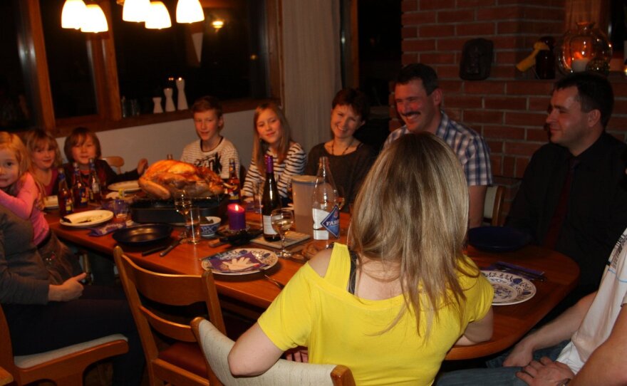 Kristin cooked a traditional American Thanksgiving for neighbors on the island.