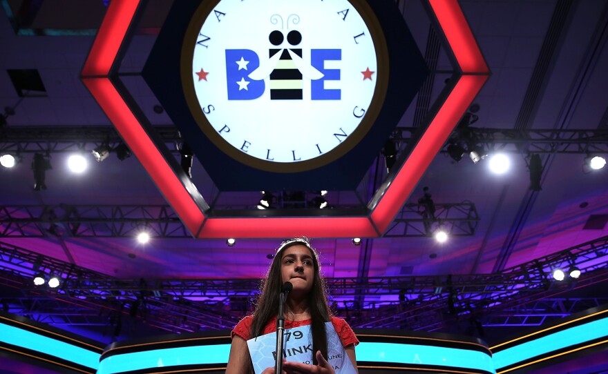 Minka Gill of Kokomo, Ind., participates in Round 2 of the 2013 Scripps National Spelling Bee on Wednesday.