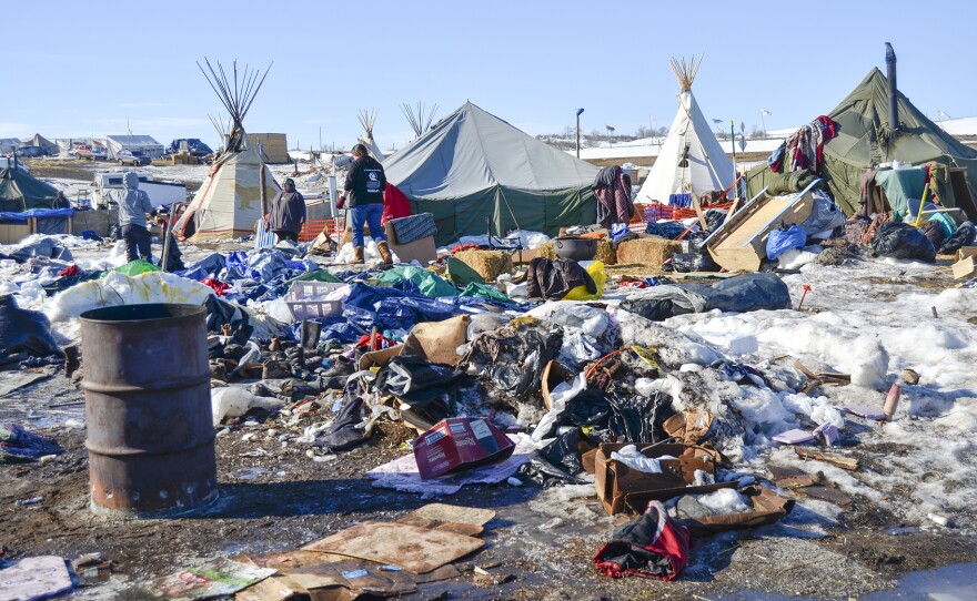 Piles of debris remain at camp. Some of these items were donated by people who support the movement. Others were abandoned by protesters who left camp.