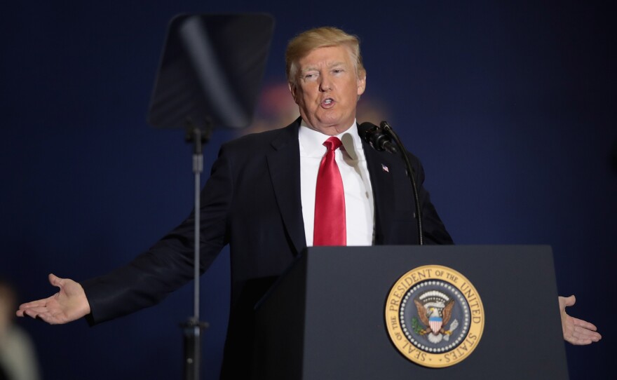 President Trump speaks to supporters during a campaign rally on April 28, 2018, in Washington Township, Mich.