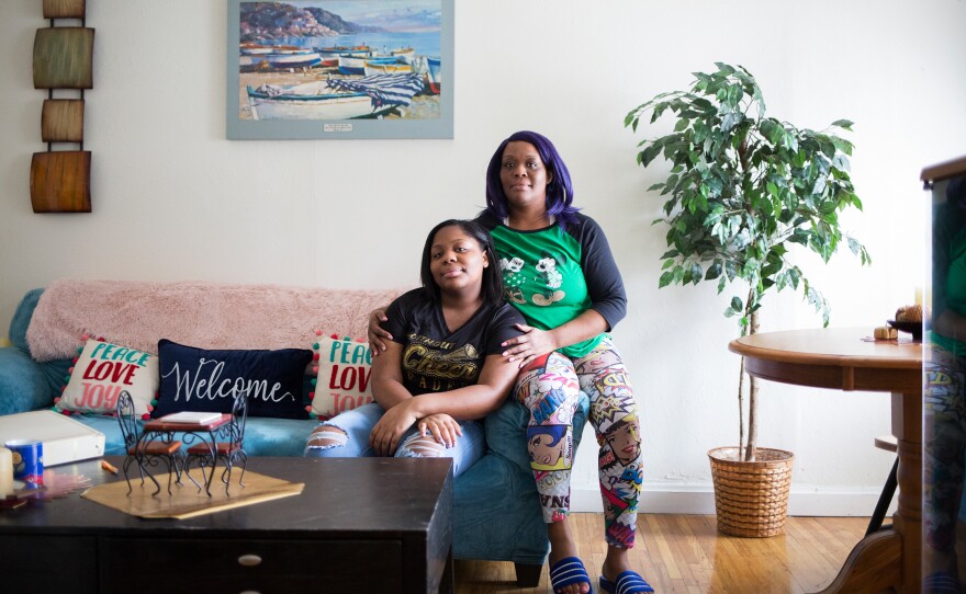 Mariah and her mom, Eisha Taylor, at their home in St. Louis in early February. The teen was babysitting her young cousins last winter when they heard gunshots on the street. "I was so worried," Mariah recalls. "They're 6 and 3. Imagine that."