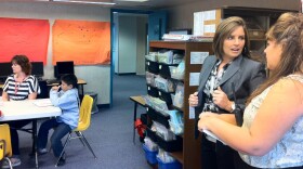 Candance Singh, Fallbrook Union Elementary School District's new superintendent, turns to ask Live Oak Elementary Principal Lilly Perez about the class they are observing, Nov. 10. 2011.