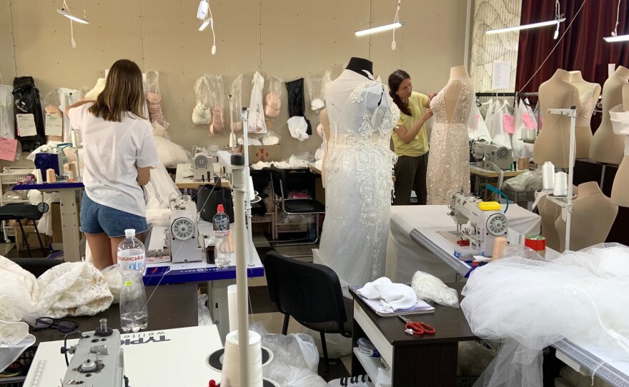 The Giovanna Alessandro dressmaking business, in Chernivtsi, Ukraine, makes around 350 dresses a month. They're sold in more than 200 shops in 48 countries.