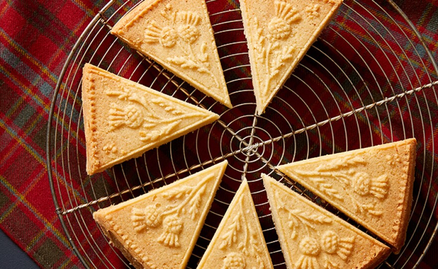 Traditional shortbread baked in a ceramic mold.