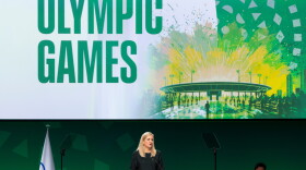 International Olympic Committee President Kirsty Coventry speaks at the SwissTech Convention Center, in Lausanne, Switzerland, on June 24.