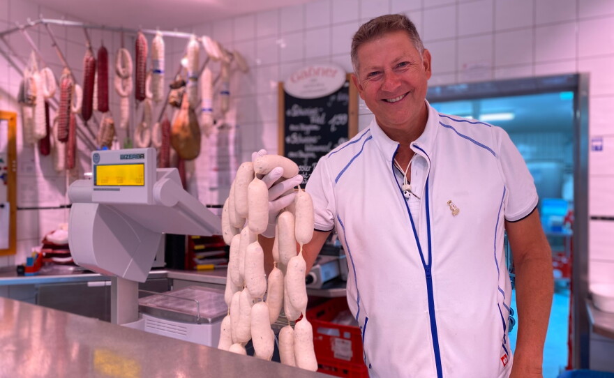 Master butcher Andreas Gassner says a good Weisswurscht is made from veal and pork fat.