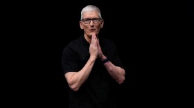 Apple CEO Tim Cook speaks on stage during an announcement of new products at Apple Park in Cupertino, Calif., on Sept. 9.