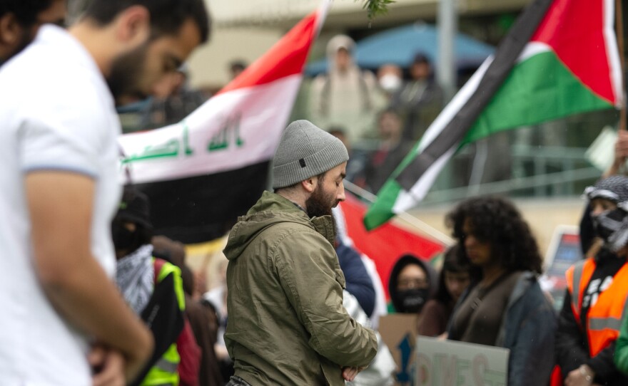 Protestors at a rally for Gaza at UCSD in San Diego, Calif. March 6, 2024.