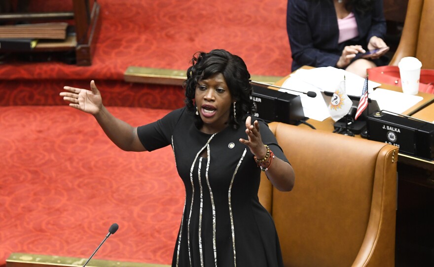 New York Sate Assemblywoman Diana C. Richardson, D-Brooklyn, speaks in favor of new legislation for Police Reform during a Assembly session at the state Capitol Monday, June 8, 2020, in Albany, N.Y.