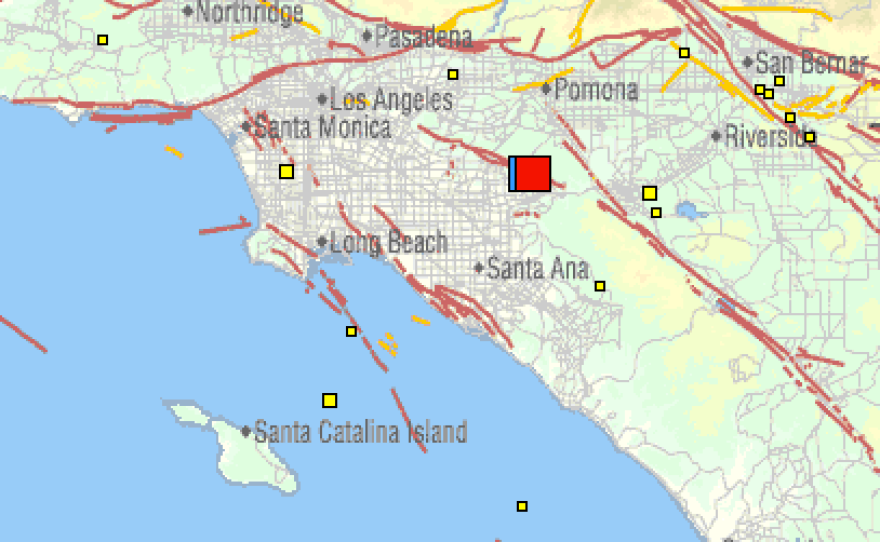 This USGS map shows the size and location of an earthquake that shook Southern California on Wednesday morning, July 8, 2012.
