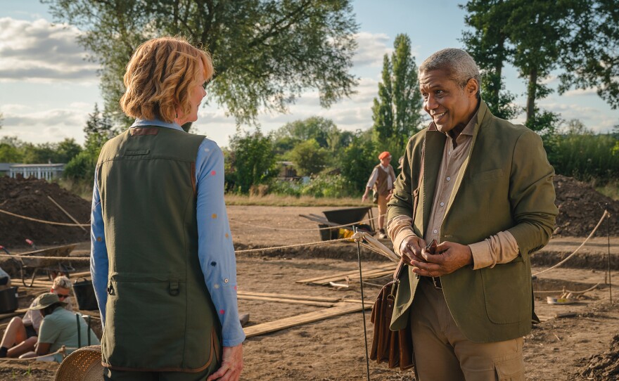 Shown L-R: Judith Potts (Samantha Bond), Professor Gifford (Hugh Quarshie) in MASTERPIECE: THE MARLOW MURDER CLUB, Season 2.