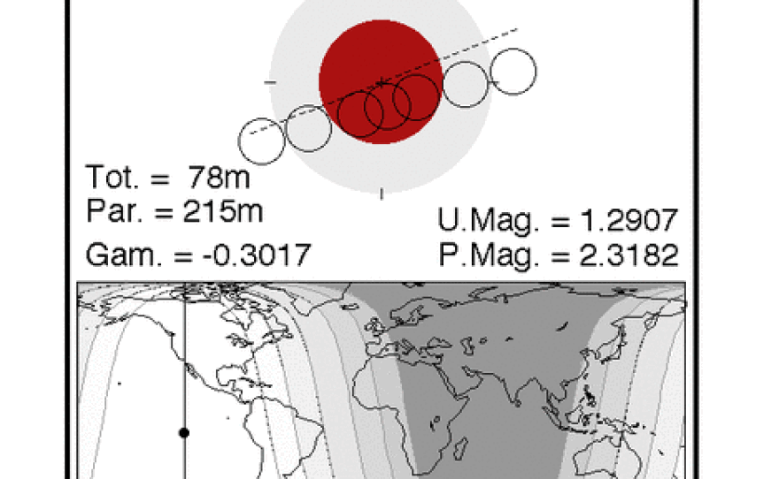 A chart showing the area in North America where the total lunar eclipse will be visible late Monday and early Tuesday.