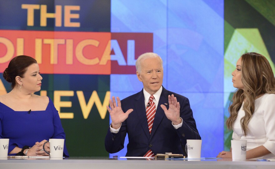 Democratic presidential candidate and former Vice President Joe Biden appears on The View on Friday, where he was asked about criticism from Anita Hill and accusations of unwanted touching.