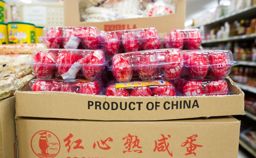 Duck eggs from China for sale at the Bangkok Market. Chef Louis Tikaram said he "walked down the aisles and I knew I could get everything."