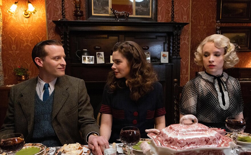 James Herriot (Nicholas Ralph), Helen Alderson (Rachel Shenton) and Margot Sebright Saunders (Jessica Clark) in ALL CREATURES GREAT AND SMALL: Season 2 on MASTERPIECE.