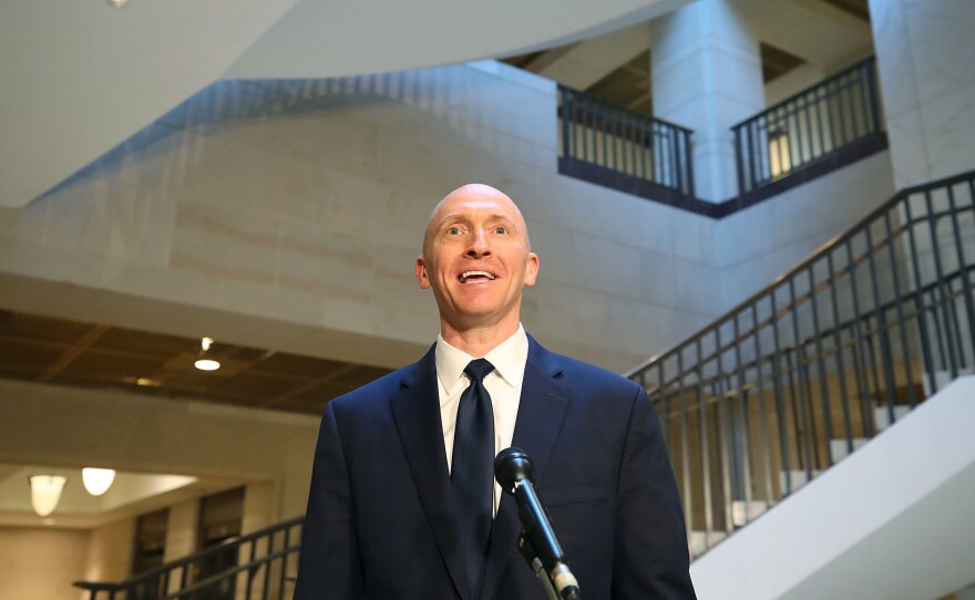 Carter Page, former foreign policy adviser for the Trump campaign, speaks to the media after testifying before the House Intelligence Committee on Nov. 2.