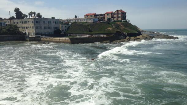 Waves as seen from the Ocean Beach pier, July 29, 2015.