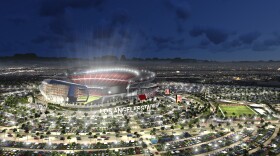 An undated artist rendering provided by MANICA Architecture shows a proposed $1.7 billion NFL stadium in the city of Carson that the San Diego Chargers and Oakland Raiders would share if both teams fail to get new deals in their current hometowns. 