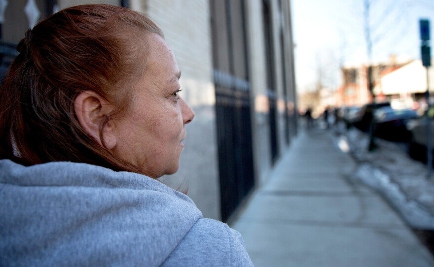 Lisa, a client at the AAC Needle Exchange and Overdose Prevention Program in Cambridge, Mass. Nearly five years after an opioid overdose she still limps — possibly because of damage the drug cocktail did to her nerves or muscles.