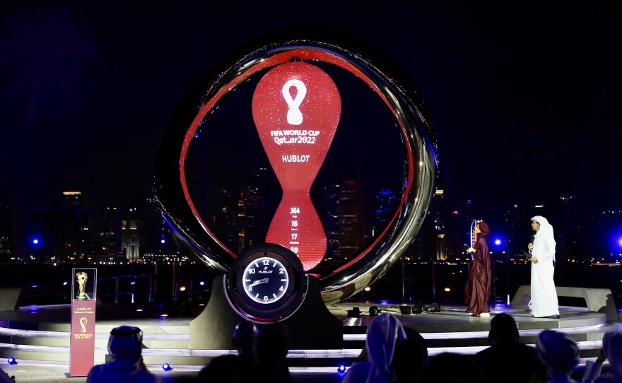A view of the ceremony of unveiling of FIFA World Cup Qatar 2022 Countdown Clock organized by The Supreme Committee for Delivery and Legacy and FIFA in Doha, Qatar, on Nov. 21.