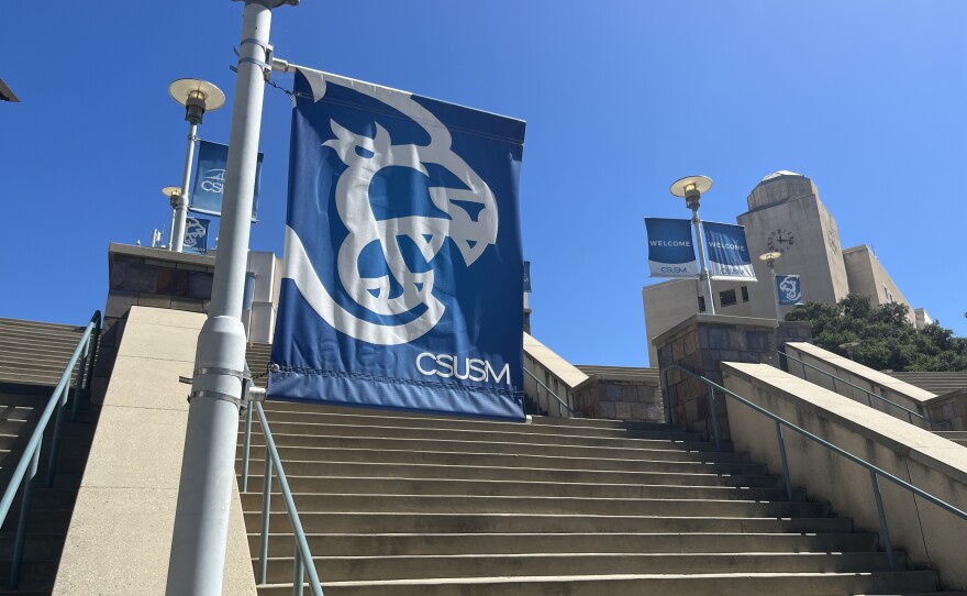 A flight of stairs lead to the central plaza at Cal State San Marcos on March 20, 2026.