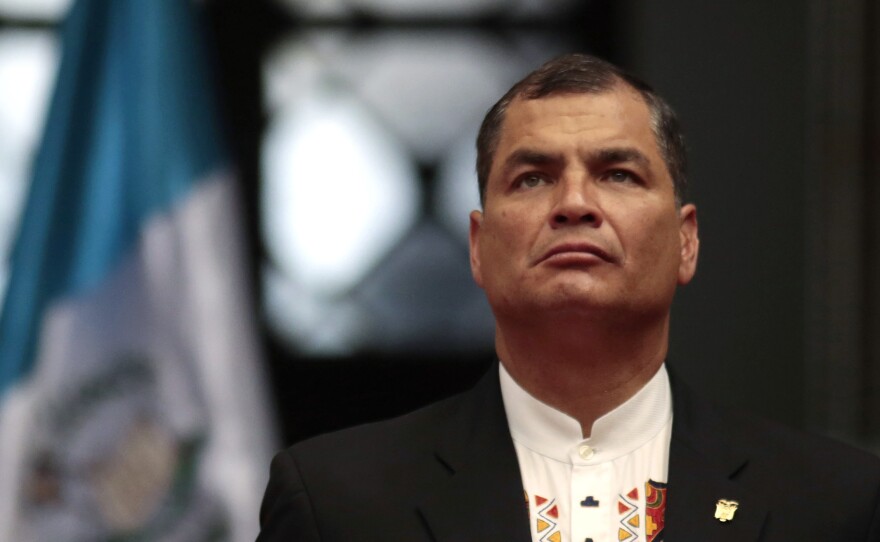Ecuador's President Rafael Correa attends a welcoming ceremony at the National Palace of Culture in Guatemala City, Guatemala on August 19, 2014.