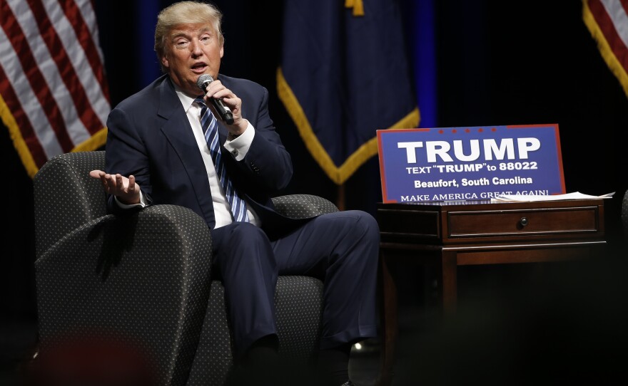 Donald Trump speaks during a campaign stop on Tuesday in Beaufort, S.C. The state holds its Republican presidential primary this weekend.