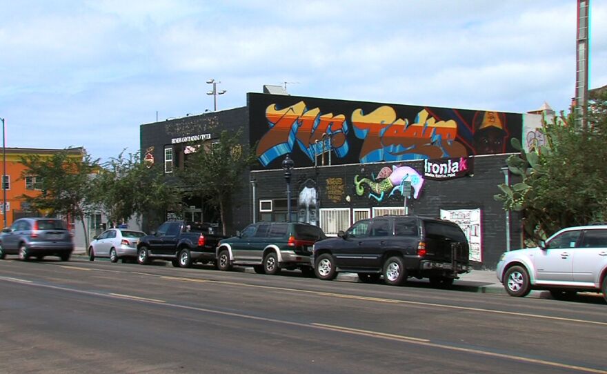 "Mr. Padres" mural as viewed from the street, July 18th 2014