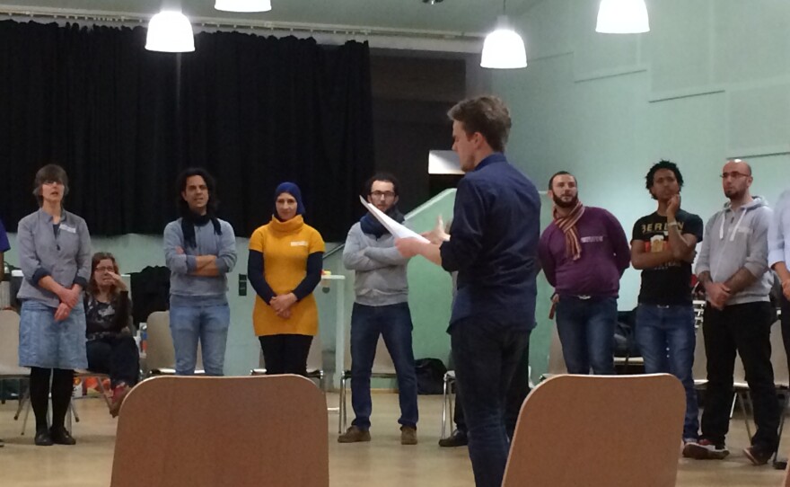 Members of Berlin's recently formed Begegnungschor Choir (Getting To Know You Choir) rehearse. The 50-person choir is made up equally of Germans and asylum seekers, who are from Syria and Eritrea.