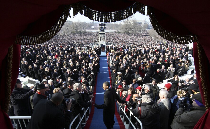 Barack Obama arrives at his 2009 inauguration to become  the 44th president of the United States.