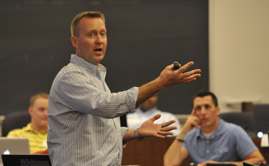 Mike Haynie, founder of the Entrepreneurship Bootcamp for Veterans, teaches at EBV-Syracuse last year.