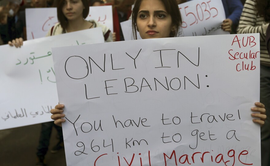 Lebanese activists demonstrate in March to demand a law allowing civil marriage.
