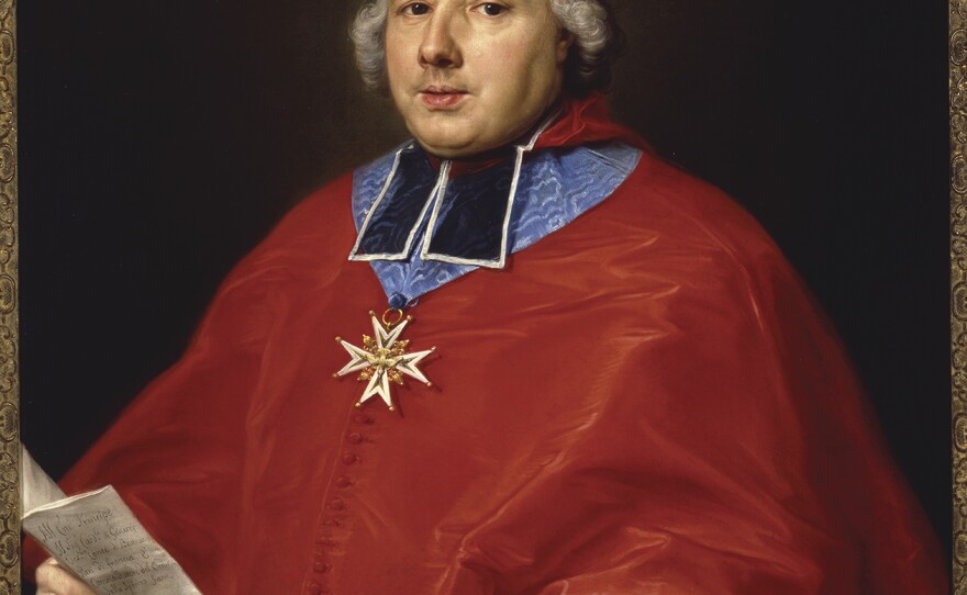 "Cardinal Etienne-René Potier de Gesvres," by Pompeo Girolamo Batoni. 1758. Oil on Canvas. Museum Purchase 1983.