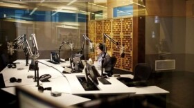 Neal Conan in the studio during the last broadcast of NPR's Talk of the Nation.