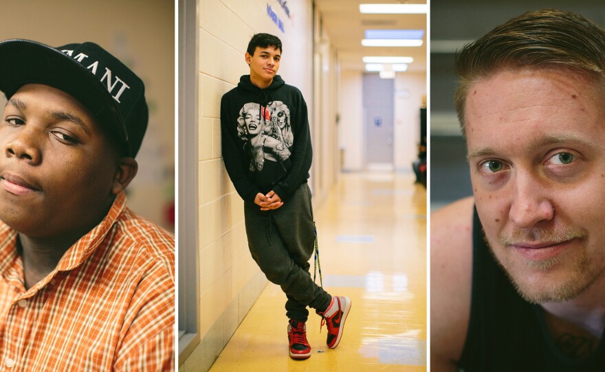 (Left to right) Jim Courtney-Clarks, 15; Noel Melecio, 15; and Marine veteran Mikhail Dasovich, 25.