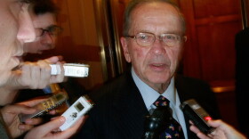 Sen. Ted Stevens (D-AK) is trailed by reporters as he walked off the Senate Floor at the U.S. Capitol November 20, 2008 in Washington DC. Stevens was convicted last month on seven counts of corruption and also recently lost his Senate Seat. 